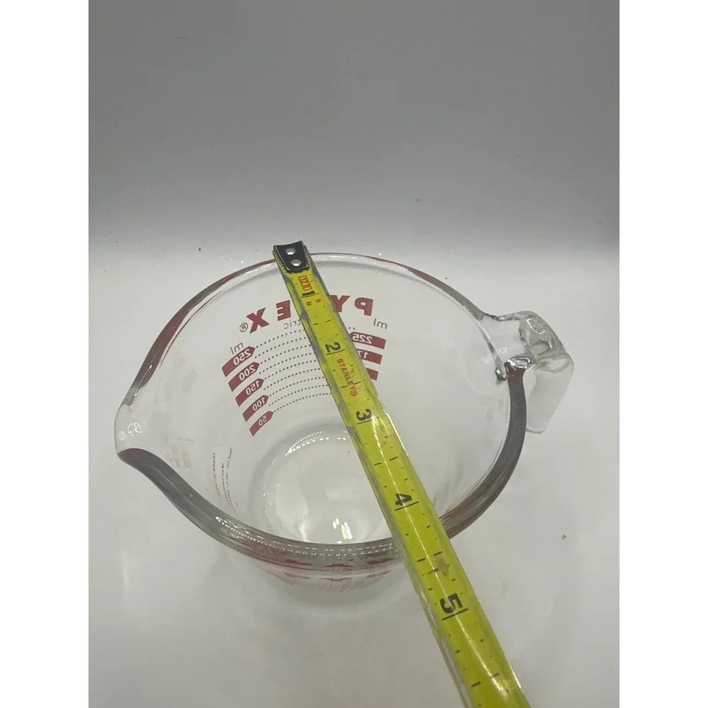 Pyrex 1 Cup Glass‎ Measuring Cup Red Lettering Metric 250ml Clear Glass Spout